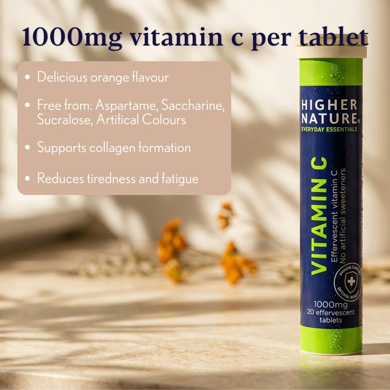 Higher Nature - Fizzy C - Vitamin C Effervescent Tablets - Immune System Support - Vitamin C 1000mg - Vegan - 20 Tablets x 3 (Pack of 3) 20 count (Pack of 3)