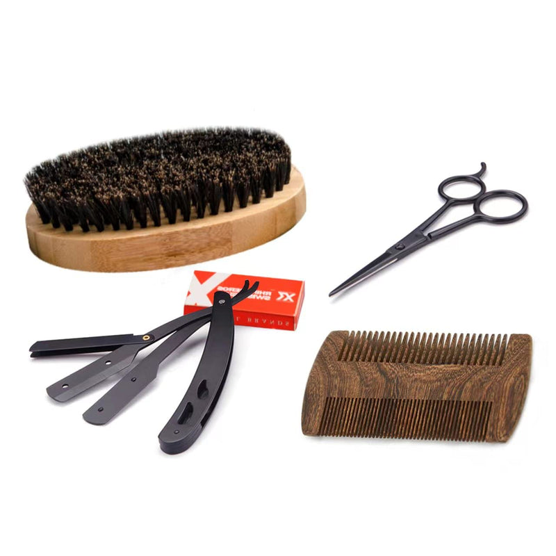 [Australia] - Shaving & Grooming Kit for Men, Danweix Beard Kit Brush Comb Scissors with Storage Bag Shaving Razor Brush with Stand holder 10pcs Refill Blades Great for Grooming Beards and Mustaches 