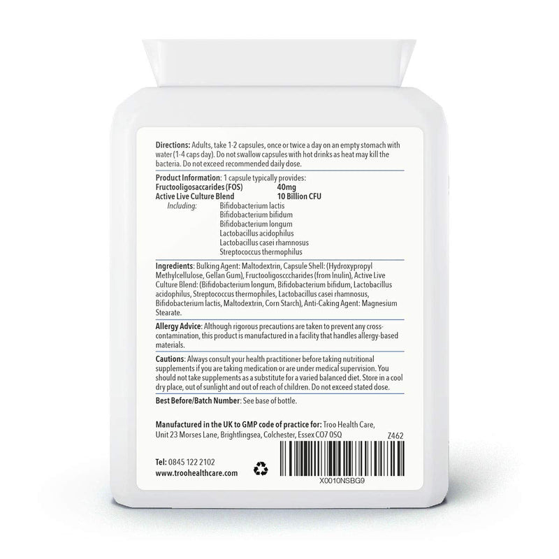 Troo Health Care Troo Acidophilus Complete Supplement - High-Strength Multi-Strain Active Live Bacteria Complex - 10 Billion CFU 60 Capsules - Suitable for Vegans