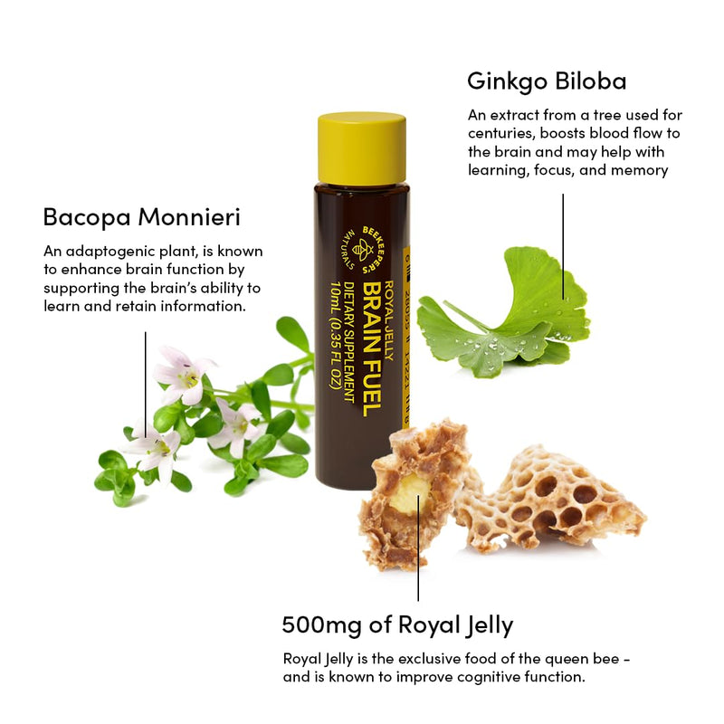 [Australia] - BEEKEEPER'S NATURALS B.LXR Brain Fuel - Memory, Focus and Clarity Liquid Formula, Supports Productivity Royal Jelly, Ginkgo Biloba, Bacopa Monnieri Keto Friendly, Gluten & Caffeine-Free, (6 ct) 2.1 Fl Oz (Pack of 1) 