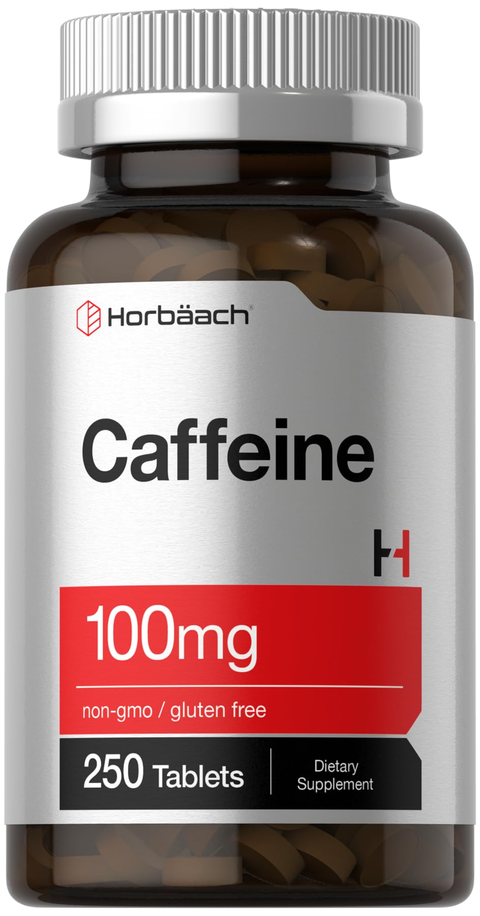 Horbäach Caffeine Pills 100mg | 250 Tablets | Vegetarian Formula | Non-GMO, Gluten Free Supplement