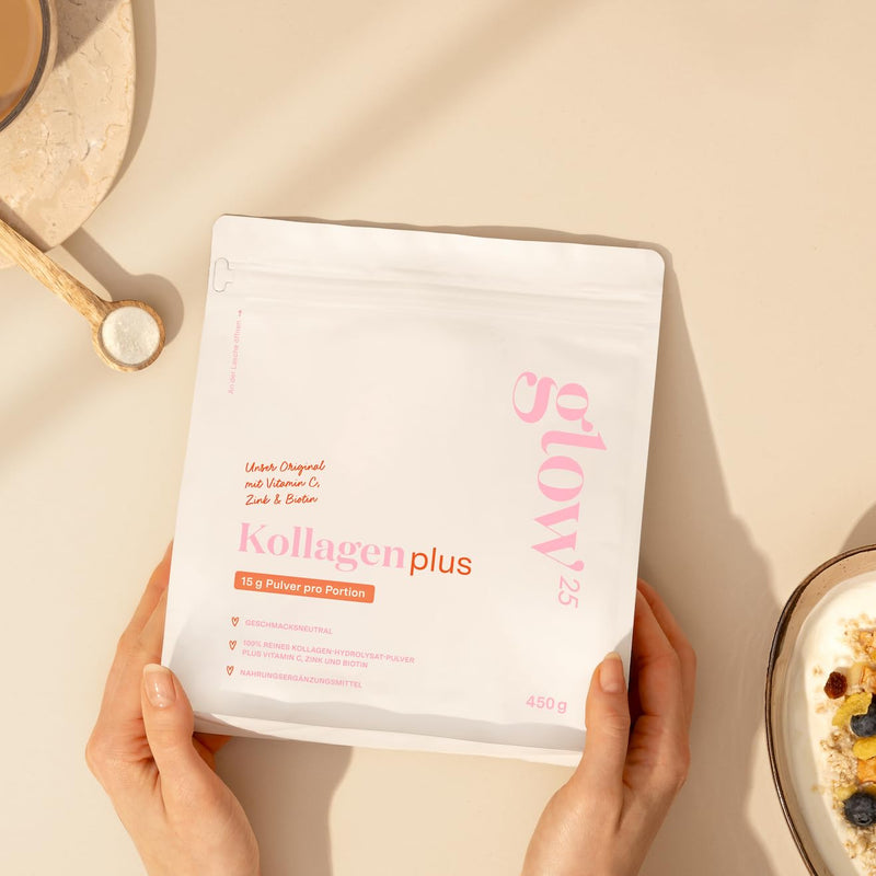 [Australia] - Glow25® Collagen Plus [450g] - with vitamin C, zinc and biotin - premium collagen hydrolyzate - peptides type 1 and 3 - perfect solubility 450g 