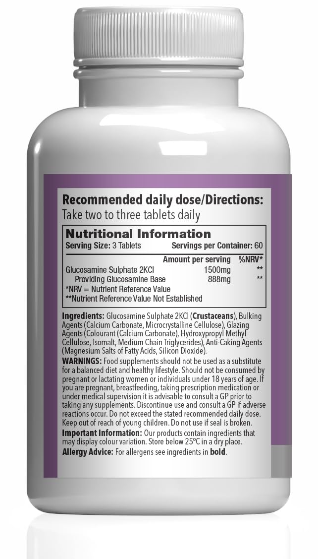 Glucosamine Sulphate 2KCl 500mg Tablets | Marine Sourced Supplement for Active Lifestyles | 360 Easy-to-Swallow Tablets | 4-Month Supply | UK Made to GMP Standards Unflavoured 180 count (Pack of 2)