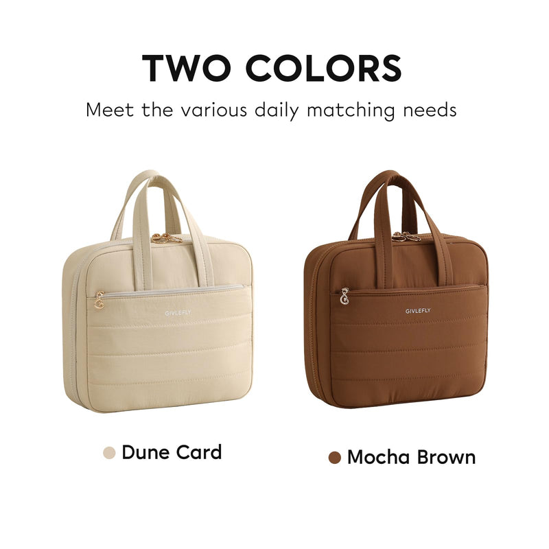 GIVLEFLY Luxury Hanging Makeup Bag for Women, Large 4-Layer Foldable Waterproof Cosmetic & Skincare Organizer with Handle, Fits Suitcase & Train Seat for Travel（brown） Brown