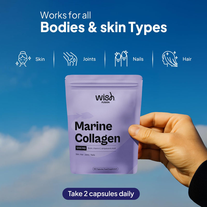 Marine Collagen Supplements for Women 100% Pure with Biotin, Vitamin C and Hyaluronic Acid for Hair, Skin and Nails Vitamins, Marine Collagen Capsules to Support Joints, 120 Capsules