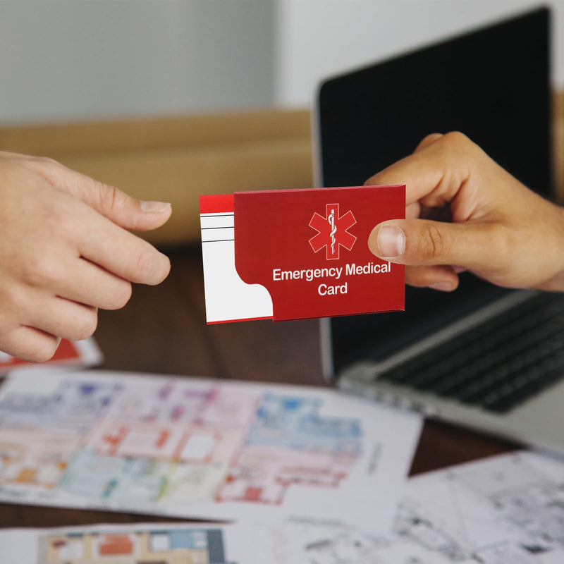 [Australia] - 24 Pack Red Medical Condition and Emergency Contact Id Wallet Card Emergency Medical Information Card Medical Alert Wallet Card Pocket Size Medication List and Medical Cards for Caretakers 