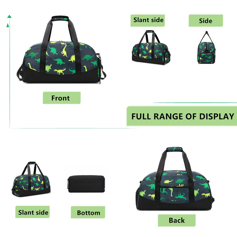 Lmwzh Kids Duffle Bag For Boys Perfect For Early Elementary Overnight Travel Bag With Shoes Compartment Dry And Wet Pocket Carry On Weekender Bag (Dinosaur) Dinosaur