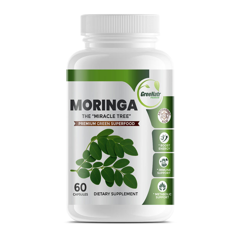 Pure Moringa Oleifera Green Superfood Capsules with Vitamin C, Omega 3 & Amino Acids - Boosts Energy, Mood, Memory, Immune Support - Made from Organic Moringa, Non-GMO - 60 Capsules (1 Bottle) | Boosts Energy, Mood, Memory, Immune Support - Made from O...