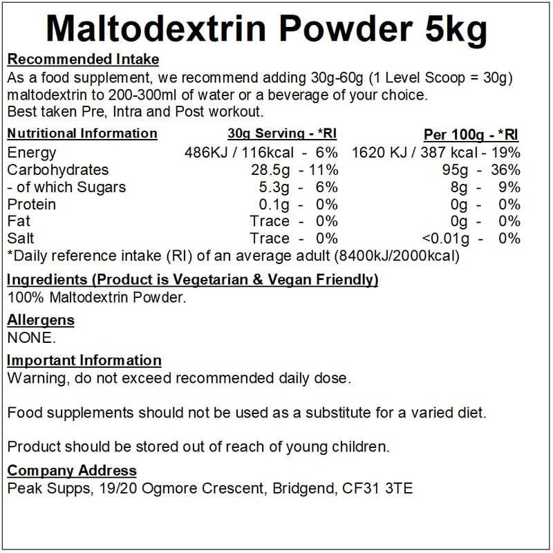 Maltodextrin Powder 5kg (1kg x 5) - Fast Release Carbohydrate