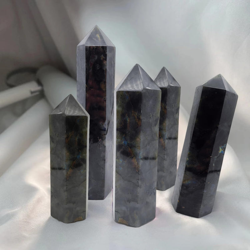 Labradorite Crystal Tower 6 Faceted Healing Crystal Point Wand 1-1.5 Lbs Quartz Tower Large for Meditation Reiki Collection Labradorite 1.0-1.5 Pound