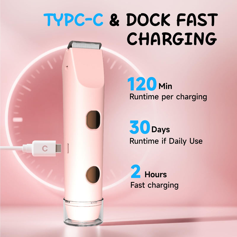 Bikini Trimmer for Women Electric Razors for Women, IPX7 Waterproof Hair Razor, Ceramic Blade Hair Trimmer Wet & Dry Use, Womens Painless Electric Shaver for Facial and Body-Pink Pink