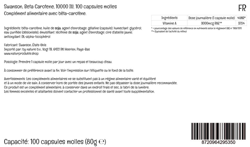 [Australia] - Swanson Beta Carotene (beta-carotene), 10,000 IU, 3,000 mcg, high dose, 100 soft capsules, laboratory tested, gluten-free, non-GMO 