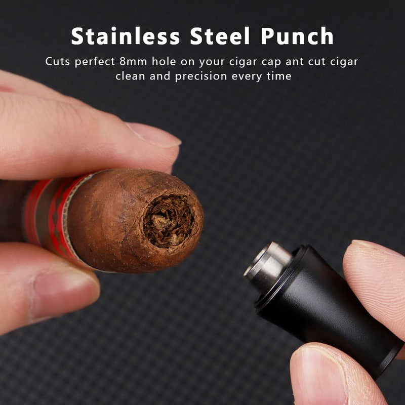 [Australia] - 3-in-1 Cigar Punch Tool Set with Cigar Punch(8mm), Cigar Draw Enhancer Cutter and Twin Nubber (Black) Black 