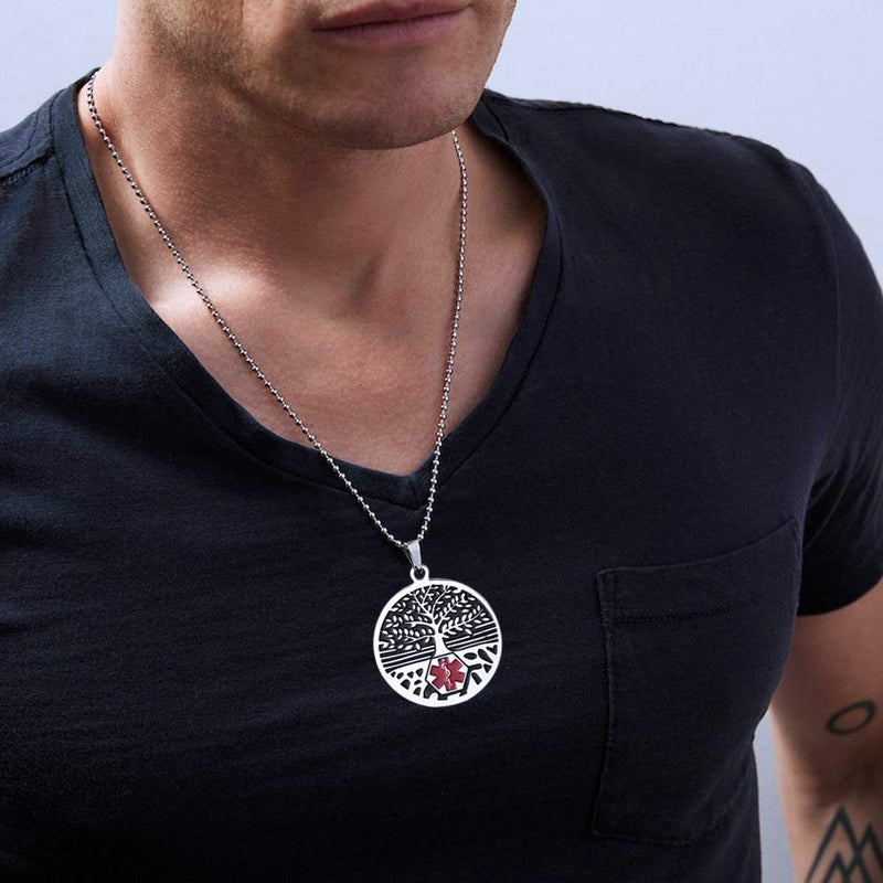 [Australia] - Stainless steel tree of life medical alert ID emergency first aid necklace BLOOD THINNER 