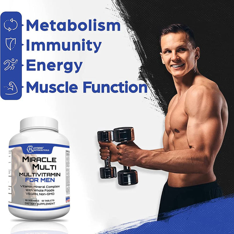 Performance Blend, Best Multivitamin for Men, Vitamin and Mineral Supplement with Probiotics, Superfood Enzyme Blend for Optimized Heart, Prostate, Stamina, Energy, Non-GMO, 60 Day Supply