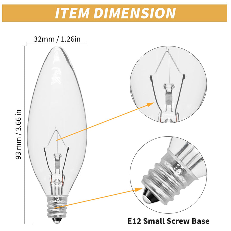 [Australia] - 12-Pack E12 Candle Light Bulbs 25W Warm White 2500K, 240 Lumen Dimmable Chandelier Light Bulbs for Ceiling Fan, Pendants or Outdoor, B10 Clear Candelabra Base Bulbs 25W-12Pack 