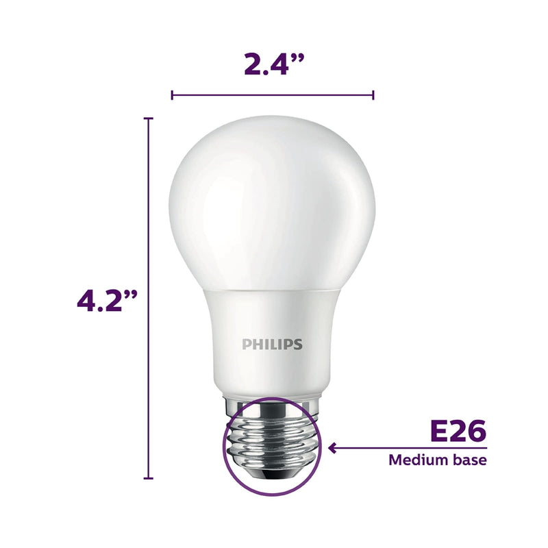 Philips A19 E26 (Medium) LED Bulb Daylight 40 Watt Equivalence, Soft White (2700k), 4 Count (Pack of 1)