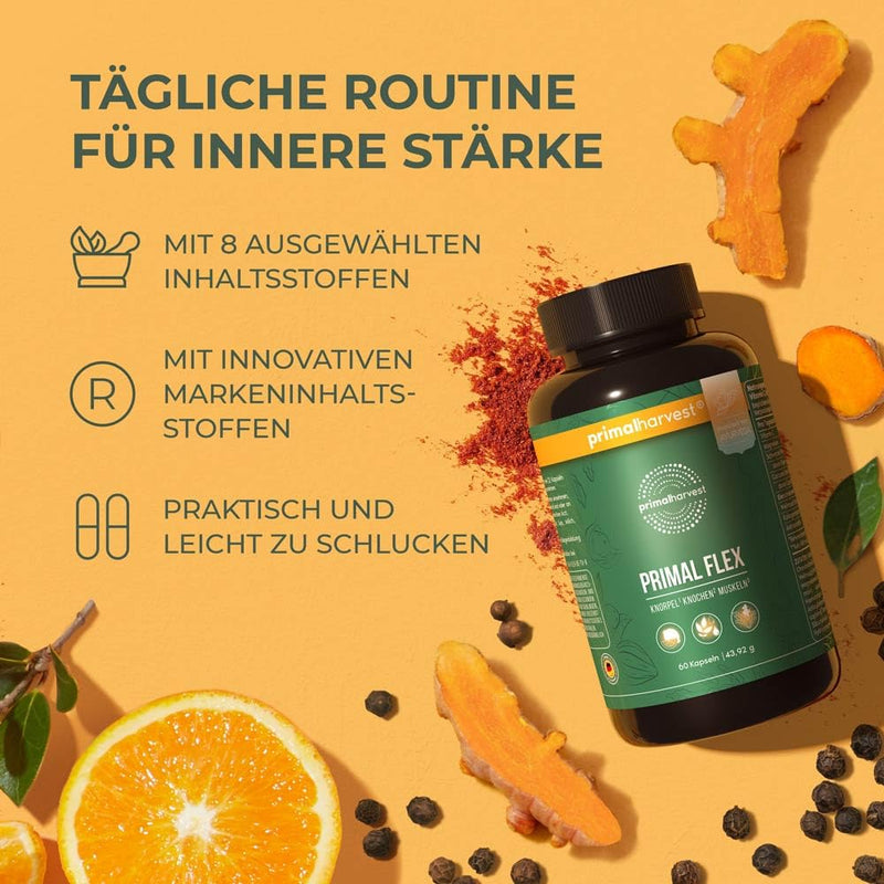 [Australia] - Primal Harvest® Joint Active Plus - 60 high-dose & laboratory-tested capsules with magnesium and vitamin C - hyaluronic acid, collagen original 