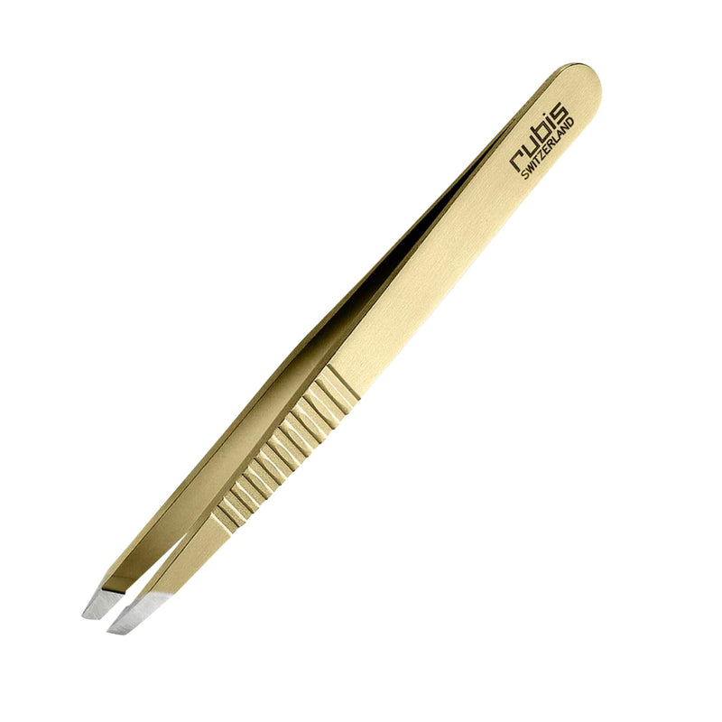 Rubis Classic Stainless Steel Slanted Tweezers with Pro Grip for Precise Eyebrows and Hair Removal, 1K103PGGOLD, Gold, The Gold Collection,Rubis Switzerland Swiss Made World Renowned Precision