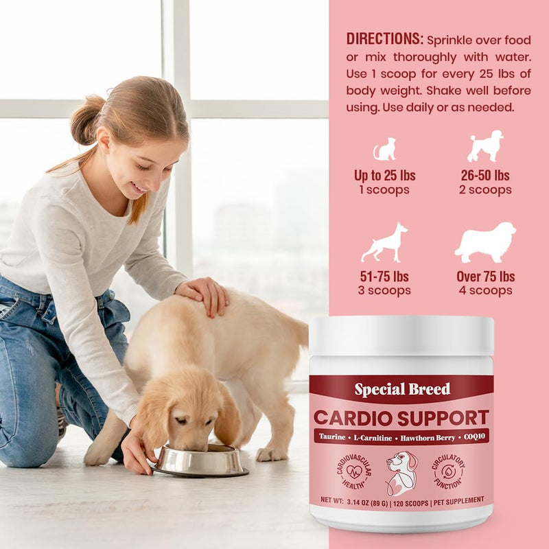 Special Breed Cardio Support for Dogs - Heart Health Support with Taurine, CoQ10, Organic Hawthorne Berry, Powder Supplement, 120 Scoops, 3.14 oz - PawsPlanet Australia