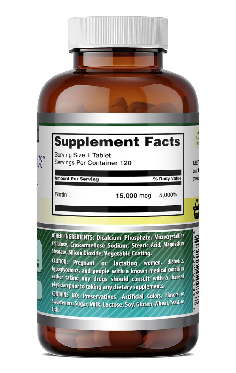 Amazing Formulas Biotin Supplement | 15000 Mcg Per Serving | 120 Tablets | Non-GMO | Gluten Free | Made in USA