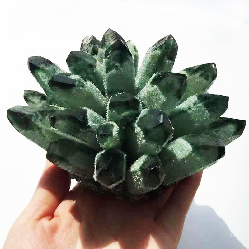 Natural Crystal Cluster Clear Quartz Mineral Green Ghost Crystal Cluster Amethsyt Cluster Healing Ornament (Green Ghost Cluster, 0.88-1.1lb) Green Ghost Cluster