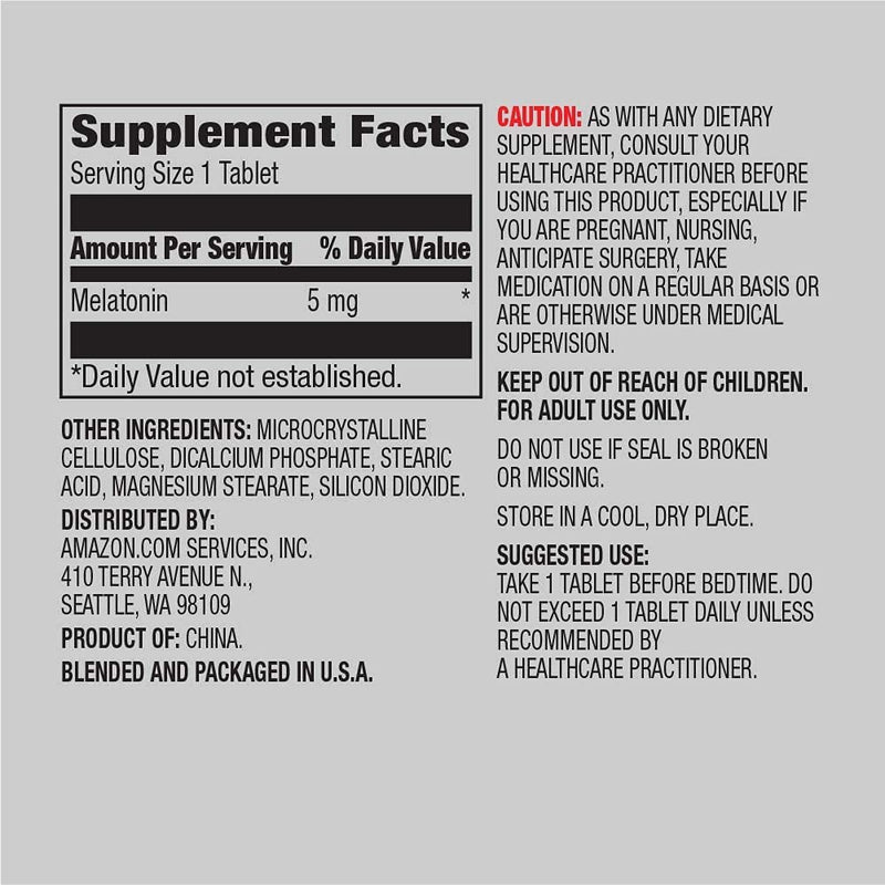Amazon Elements - Melatonin 5mg Capsules, Helps with occasional sleeplessness, Vegan, Unflavored, 195 Count (Pack of 1), 6 month supply (Packaging may vary) 195 Count (Pack of 1)