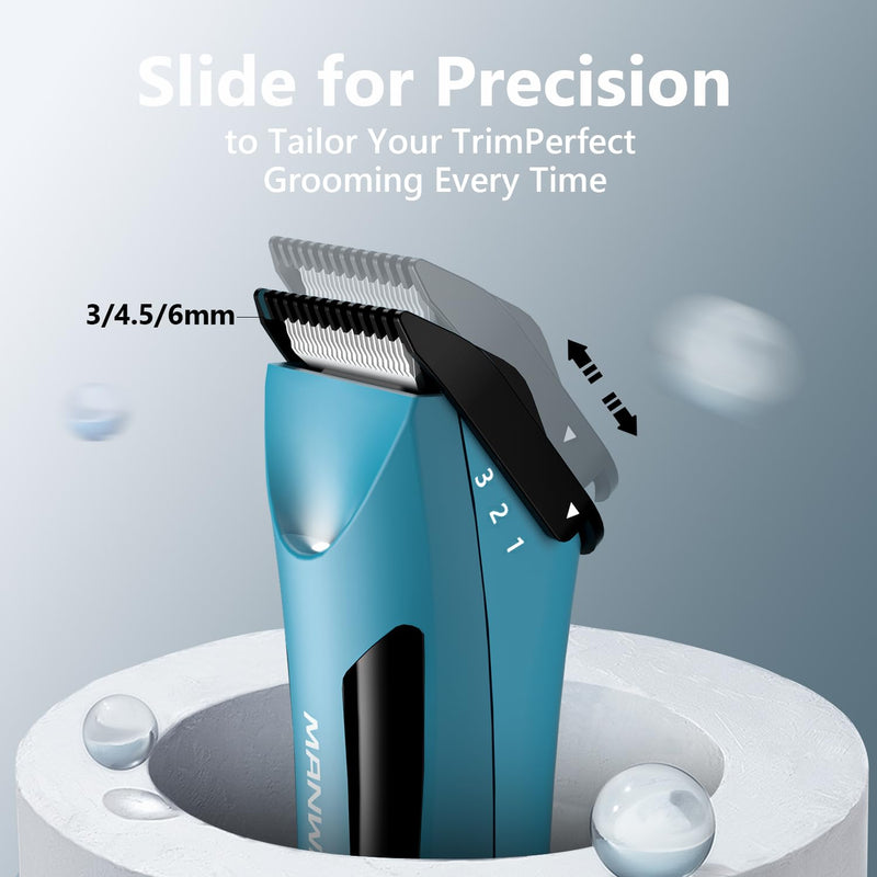 Body Hair Trimmer Men - Body Groomer, Groin Hair Trimmer for Men Waterproof Wet/Dry Use, Electric Ball Trimmer/Shaver with Charging Dock, Male Hygiene Razor, Mens Grooming Kit Blue