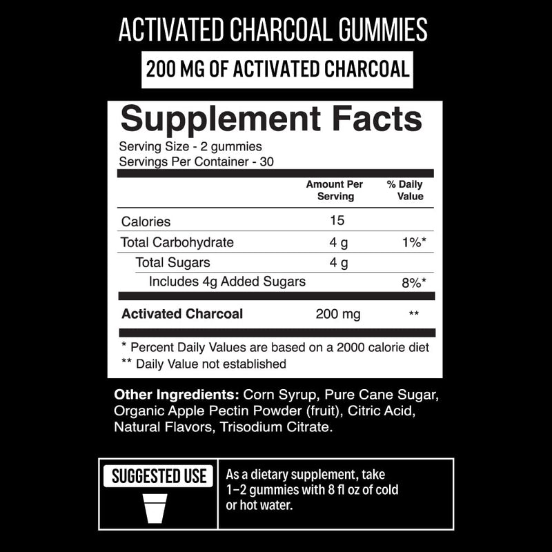 [Australia] - Activated Charcoal Gummies - Natural Coconut Shell Charcoal Gummy Supplements for Detox Support, Stomach Bloat & Oral Health - Gluten Free, Vegan & Pectin Based - Acai Flavor, 60 Count 