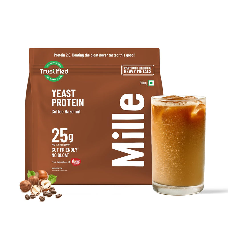 Mille Plant Protein | 25g Protein/Scoop | Coffee Hazelnut | Fermented Yeast Protein Powder | NO BLOAT | NO Added Sugar | Vegan | Has All 9 Essential Amino Acids | No Adulteration | 500g 500g (Single Container)