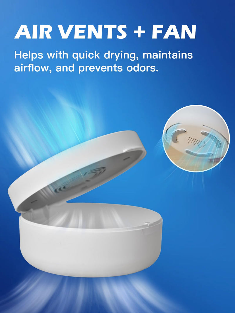[Australia] - Voraiya UV Retainer Case Braces Box with Fan and Mirror – Compact Dental Case for Aligners, Mouth Guards, Night Guards, and Teeth Braces – White 