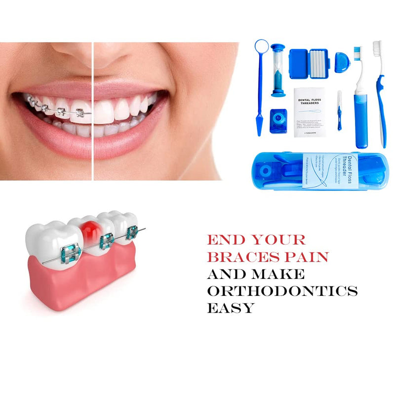 Wenge Portable Orthodontic Oral Care Kit - 2Pack - Travel Kit for Patients, Interdental Brushing Wax Floss Toothbrush Cleaning(Purple & Blue) Purple_Blue