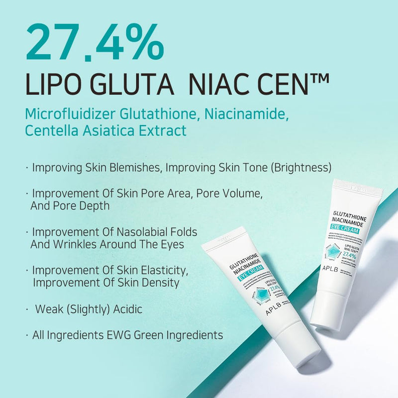 APLB Glutathione Niacinamide Eye Cream | LIPO GLUTA NIAC CEN™ 27.4% 0.68 FL.OZ/Korean Skincare, Eye cream for dark circles and puffiness, Improve elasticity & provide moisture around eye region