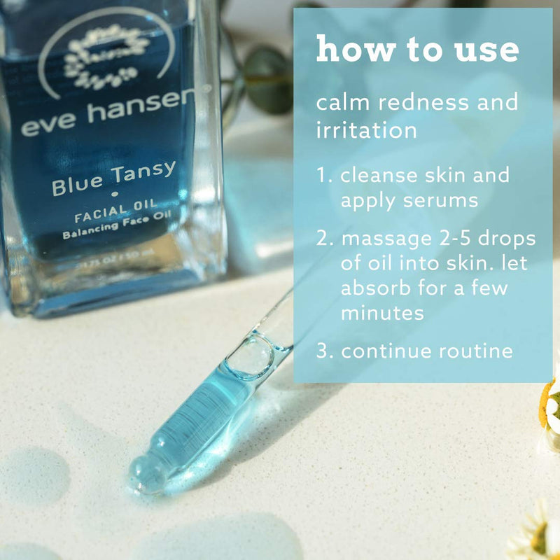 Eve Hansen Blue Tansy Facial Oil Moisturizer - Balancing Face Oil With Squalane, Rosehip, Turmeric, Vitamin E For Skin | Non-Greasy - 1.7 oz
