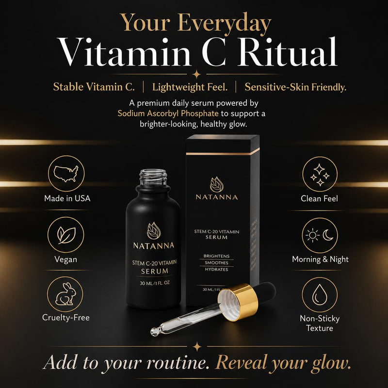 Vitamin C Serum with Sodium Ascorbyl Phosphate – Natanna STEM C-20 – Gentle Face Serum for Sensitive Skin – Stable Vitamin C, Lightweight & Fast Absorbing – 1 fl oz / 30 ml