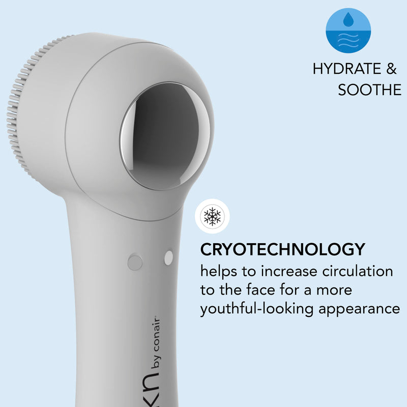 [Australia] - skn by conair Cryotherapy Advanced Facial Cleansing Brush, Featuring Ultra-Hygienic Silicone Brush Head and Cool Plate to Help Soothe Inflammation and Reduce Puffiness 