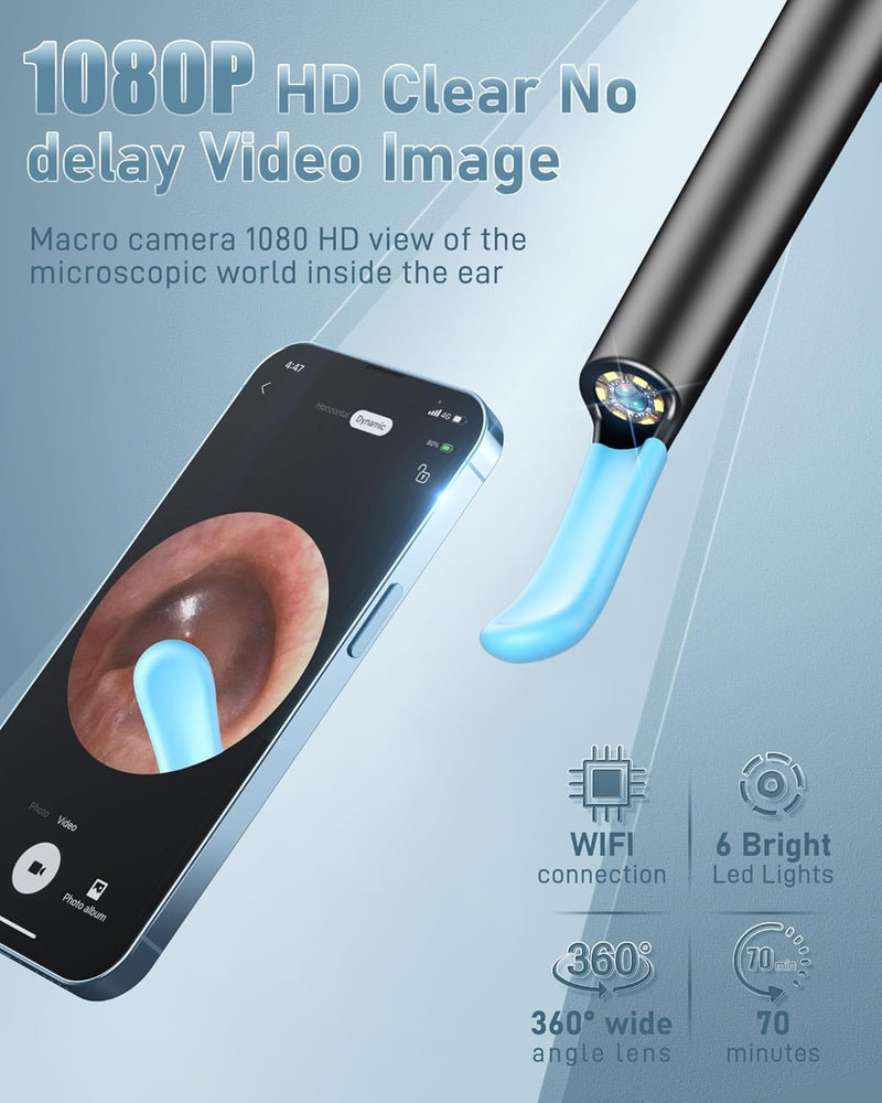 [Australia] - Ear Wax Removal Tool Camera - Ear Cleaner with Camera,1080P Otoscope, Ear Cleaning Tool with 4 Ear Spoon, Ear Camera for iPhone & Android Phones - Blue 