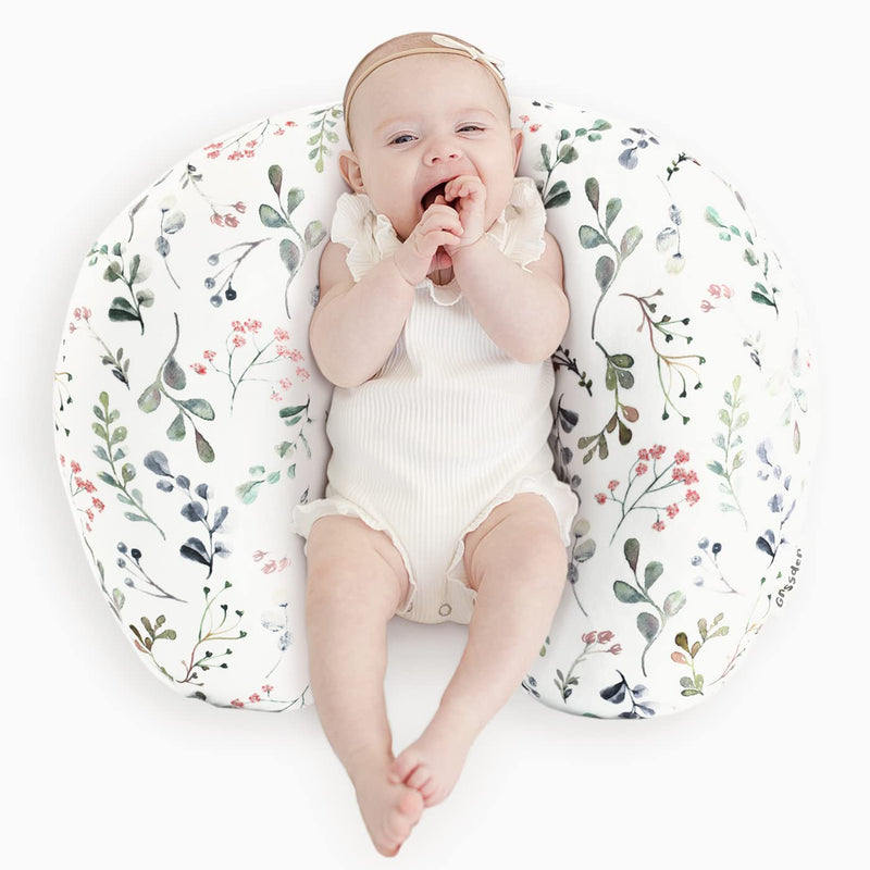 [Australia] - GRSSDER Nursing Pillow Cover Stretchy Minky Removable Nursing Covers for Breastfeeding Pillows, Ultra Soft Comfortable Slipcover for Girls, Stylish Flora Pattern Fresh Green 