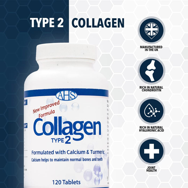 AHS Collagen Type 2 120 Tablets - 4500MG Per Day - Formulated with Calcium and Turmeric 120 count (Pack of 1)