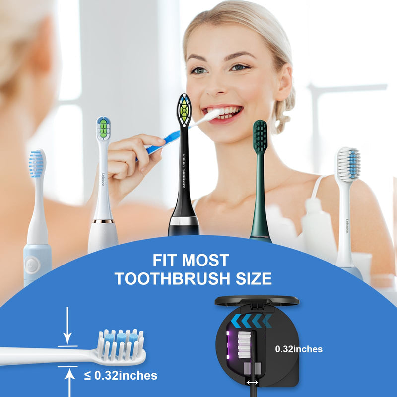 [Australia] - UV Toothbrush Sanitizer Holder, Toothbrush Sanitizer and Holder Cover Caps with Fan Drying, Rechargeable Portable Toothbrush Cleaner Case Fits Most Electric and Manual Toothbrushes (Black) Black 