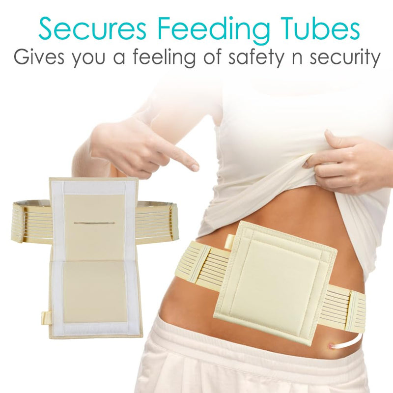 [Australia] - Breathable Feeding Tube Belt G Tubes Belts Peg Tube Belt Elastic G Tube Holder Gastrostomy Tubes Protective Supplies with 6" Square Sponge Pouch Pad Covers for Women Men Beige, Medium Medium (Pack of 1) 