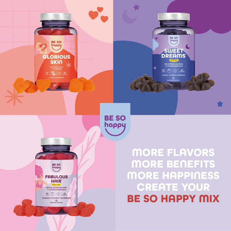 BeSoHappy® Multivitamin Gummies for Women 2 Month Supply, for Men Adults & Kids for Immune System, Tiredness and Fatigue with 10 Vitamins, A, B6, B12, C, D and E Vegan, Gluten and Lactose Free.
