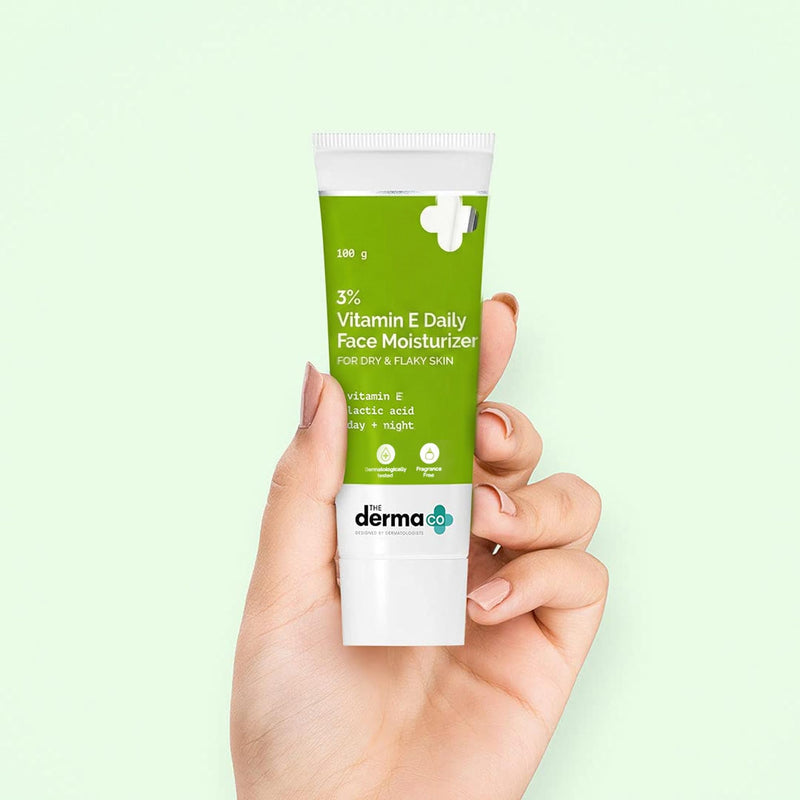 The Derma Co 3% Vitamin E Face Moisturizer for Dry & Flaky Skin | Soothes, Hydrates & Nourishes | Makes Skin Soft & Supple | Quick Absorbing, Fragrance-Free Formula | 3.53 Oz/100g