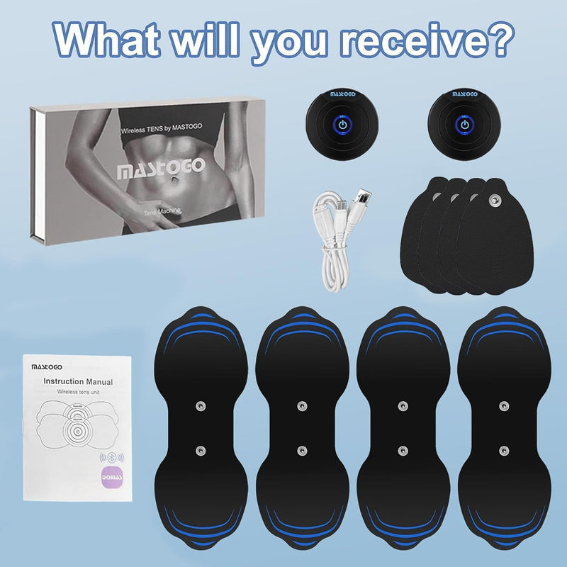 12 Modes Wireless TENS Unit Muscle Stimulator for Pain Relief | App-Controlled TENS Machine, Dual Channel, Independent Control, 20 Intensity Levels, Shoulder, Neck Pain Relief, 8 PCS Pads