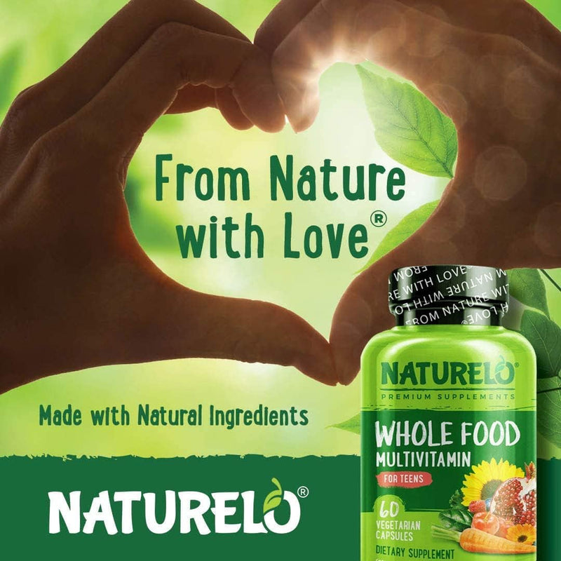 NATURELO Multivitamins for Teenage Girls/Boys, 60 Capsules, Whole Food Multivitamin with Minerals, Non-GMO, Vegetarian 60 Count (Pack of 1)