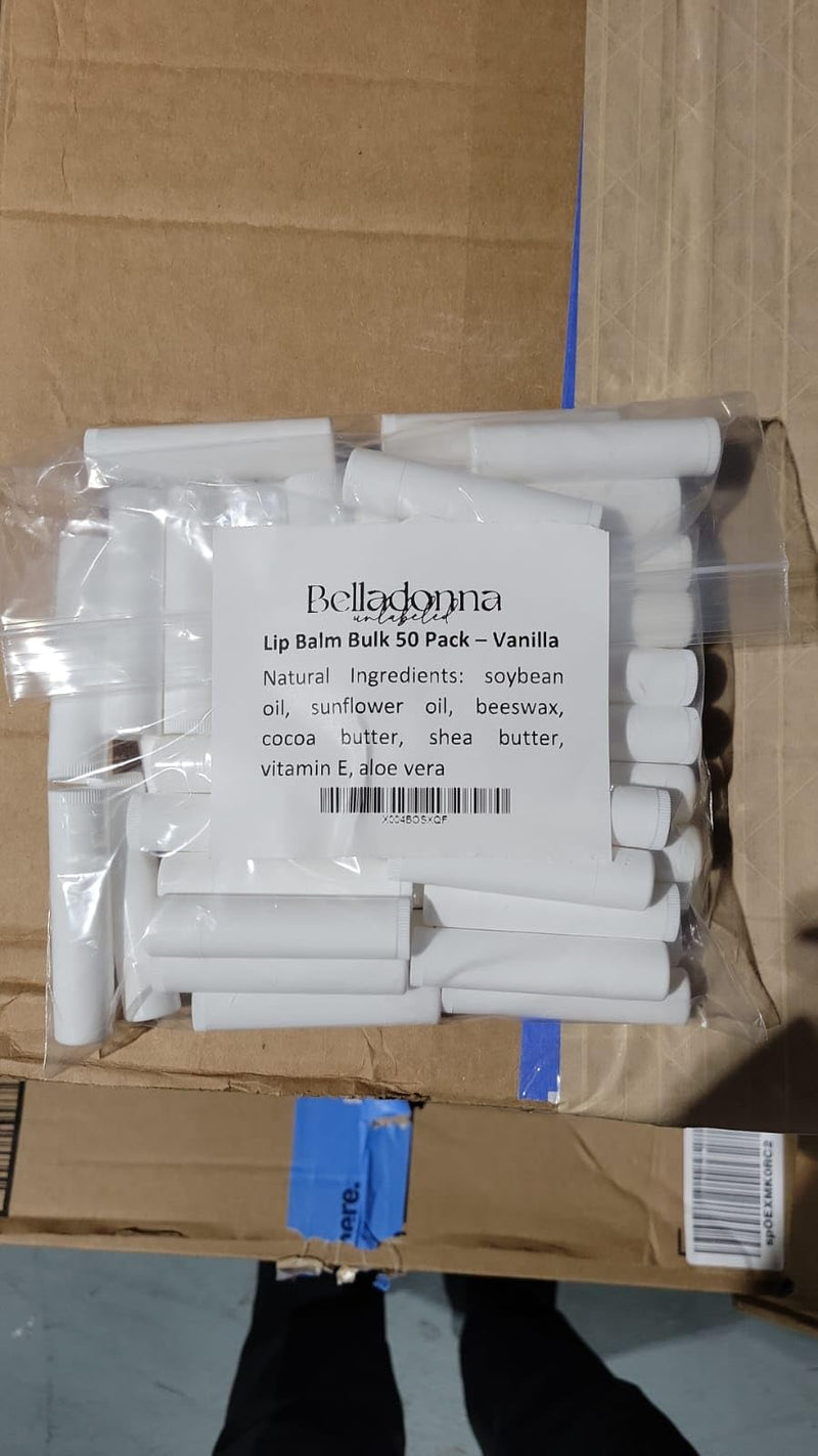 Lip Balm Bulk Unlabeled - Made in USA Bulk- Natural Ingredients Vitamin E Shea Butter - Custom Bulk For Party & Wedding Favors (50 Count, Vanilla) 50 Count (Pack of 1)