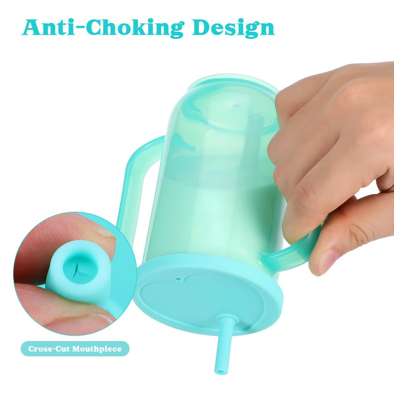 Gatuida 350ml Adult Drinking Cup for Elderly, Plastic Non-Spill Cups, Portable Two Handled Cup, Spill-Proof Sippy Cups with Straw and Lid for Bedridden Patients, Disabled, Hospital, Convalescent Care Short Straw