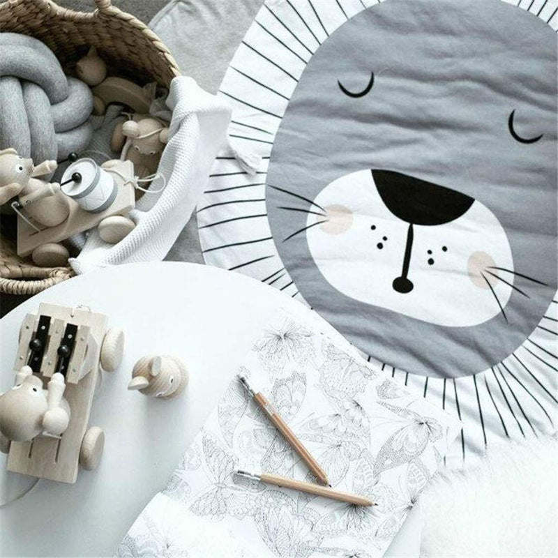 [Australia] - ABREEZE Cute Lion Shaped Rug Kids Nursery Rug Play Mat Round Carpet Cartoon Lion Design Home Room Decor Crawling Area Rug Washable Animal Rug 35X37 inches 