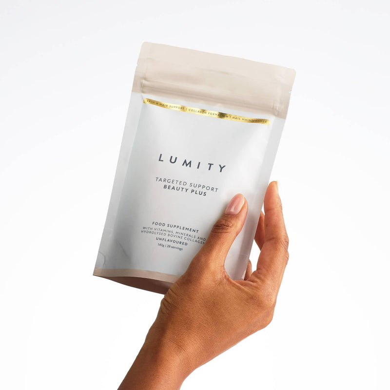 Lumity Beauty Plus - Hair Skin and Nails Vitamins for Women & Men, Collagen Supplements Enhanced with Copper, Vitamin C and Zinc & Selenium - Biotin Hair Growth, Womens Vitamins (Pouch 28 Servings)