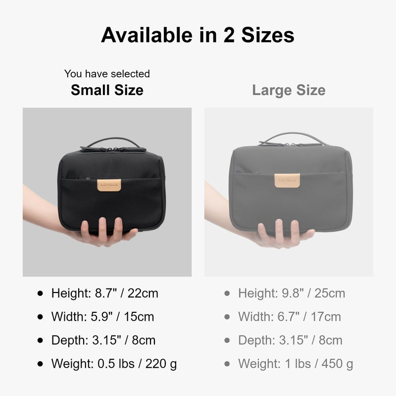LEVEL8 Travel Toiletry Bag for Men Women, Water Repellent Shaving Bag for Toiletries Accessories, Storage Bags with Divider and Handle, Small/Black Black